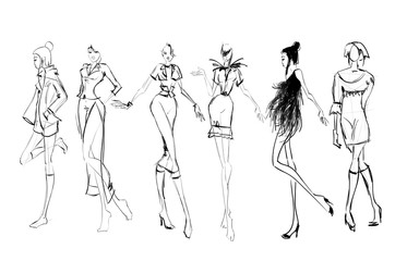 Fototapeta na wymiar Sketch. Fashion Girls on a white background. Vector illustration