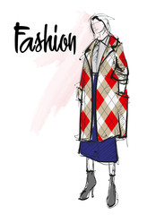 Fashion girl Sketch. Stylish fashion model. Pretty young girl.