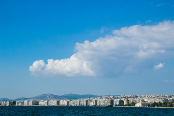 Fototapeta na wymiar The seafront in the city of Thessaloniki, Greece. Mediterranean Sea, holiday resort.