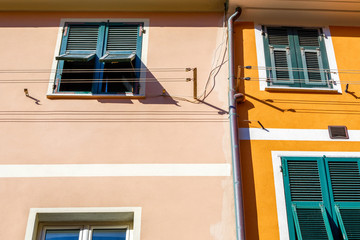 Fototapeta na wymiar Colorful houses close up in Riomaggiore village Italy 