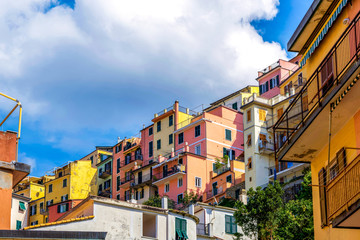 Colorful houses in Riomaggiore village Italy