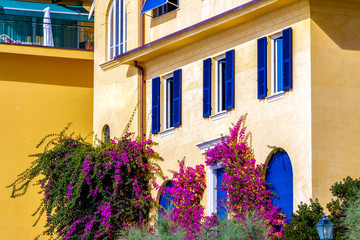 Colorful house close up in Monterosso Al Mare Italy 