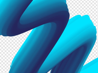 3D Paint Brush with Vibrant Texture on Transparent Background. Vector Cyan and Blue Line Stroke. Creative Element of a Digital Poster Design