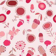 Fototapeta na wymiar Pink folkloric floral pattern