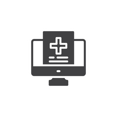 Online Medical record vector icon. filled flat sign for mobile concept and web design. Online Aid simple solid icon. Symbol, logo illustration. Pixel perfect vector graphics