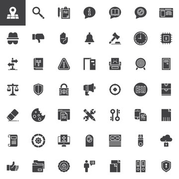 General Data Protection Regulation vector icons set modern solid symbol collection, filled style pictogram pack. Signs logo illustration. Set includes icons as GDPR, Address, Transparency, Information