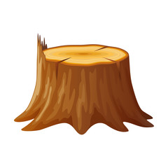 Tree, wooden stump with rings and roots. Cut trees, isolated on white background. Vector illustration in flat style.