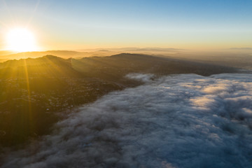 Aerial View of Sunrise and Marine Layer in East Bay, San Francisco Bay Area