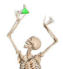 3d human skeleton holding science tube in hands