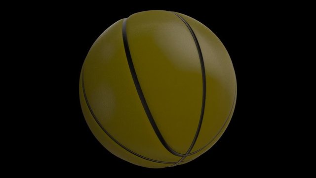 Animated spinning greenish or olive basketball against black background from other angle. Mask included. Isolated and loop able.