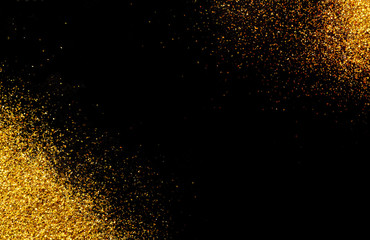Fototapeta na wymiar Black background with gold glitter in the corners.