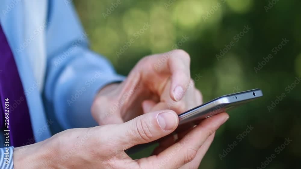 Poster businessman using mobile phone and working in internet network