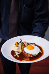 Japanese hamburger steak with sunny side up egg