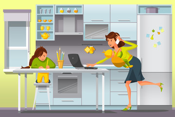 Working Mother. Vector Illustration.