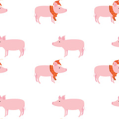 New Year's, Christmas pattern with a cute pink gilt. Seamless decoration for holiday paper.