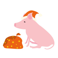 Cute character pig in festive new year clothes