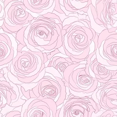 Wall murals Roses Pink roses seamless vector pattern. Floral background