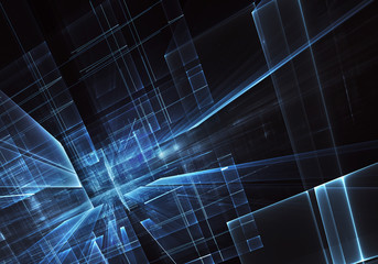 Abstract 3D fractal background, texture. Virtual Neon City
