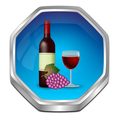 Button with wine bottle, a glass of wine and Grapes - 3D illustration