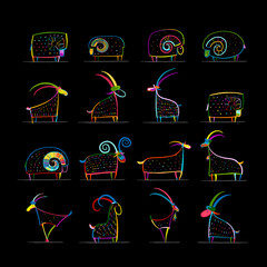 Naklejka premium Goats and rams collection for your design