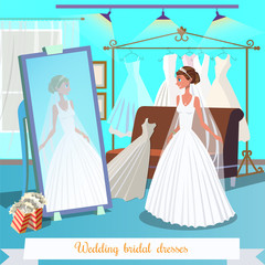 Wedding Bridal Dresses. Vector Flat Illustration.