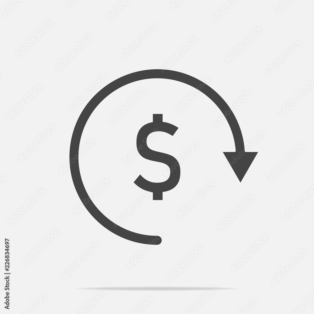 Poster vector circle icon with arrow and dollar sign. currency exchange symbol. layers grouped for easy edi