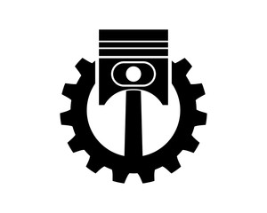 Piston with Gear Machine Factory Sign Symbol Icon Logo Vector