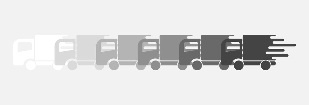 The car is going at high speed vector icon on gray background. Flat image. Symbol of fast delivery of cargo  logistics company. Layers grouped for easy editing illustration. For your design.