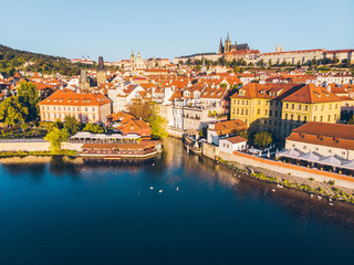 Fototapeta premium aerial view on sunrise of charles bridge in prague