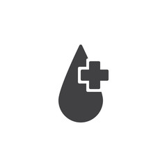 Blood donation vector icon. filled flat sign for mobile concept and web design. Medical cross and blood drop simple solid icon. Symbol, logo illustration. Pixel perfect vector graphics