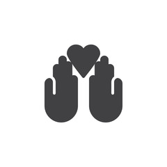 Donation hands with heart vector icon. filled flat sign for mobile concept and web design. Charity simple solid icon. Symbol, logo illustration. Pixel perfect vector graphics