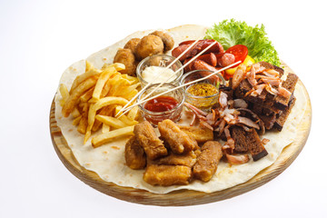 beer set fried potatoes pork