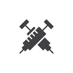 Crossed Syringes vector icon. filled flat sign for mobile concept and web design. Medical syringe simple solid icon. Symbol, logo illustration. Pixel perfect vector graphics