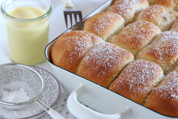 sweet yeast dumplings with vanilla sauce homemade