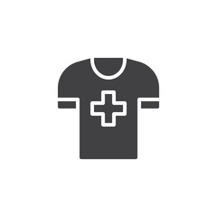 T-shirt with medical cross vector icon. filled flat sign for mobile concept and web design. Charity simple solid icon. Symbol, logo illustration. Pixel perfect vector graphics