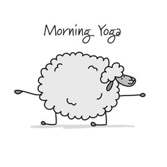 Funny sheep doing yoga, sketch for your design
