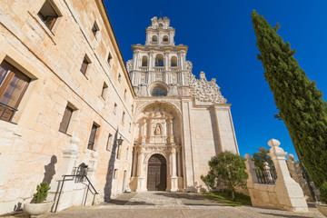 facade of church in Monastery Santa Maria de la Vid, landmark and monument from twelfth century, in...