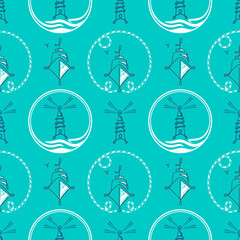 Seamless pattern from sailing elements. Pattern, abstract background, wallpaper. Nautical collection, marine travel icons.