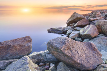 Fototapeta na wymiar Stones on the beach of the gulf of Finland.