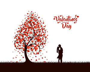 Obraz na płótnie Canvas Happy Valentines day heart tree love cover, on a white background with. Vector illustration.