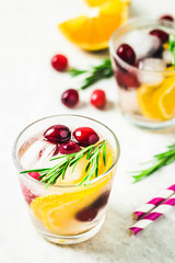 Citrus cranberry rosemary cocktail. Selective focus, space for text.