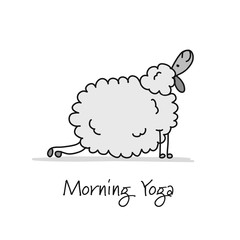 Funny sheep doing yoga, sketch for your design