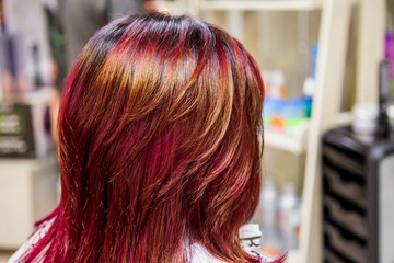 Professional hairdresser dyeing hair. Multicolor with stretching coloring - 226840099
