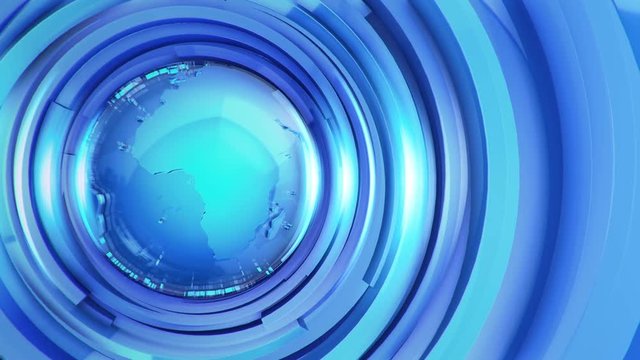 Animation rotation of globe of Earth and glass stripes on background. Animation of seamless loop.