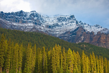 A view of a mountain top in Banff National Park, Canada. 
