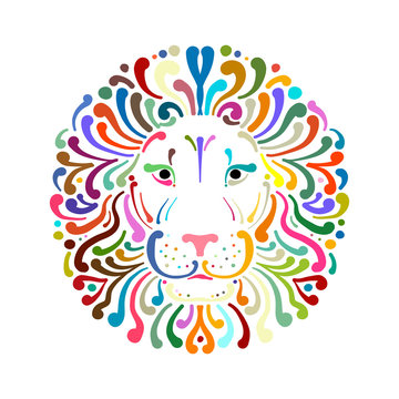 Lion face logo colorful, sketch for your design