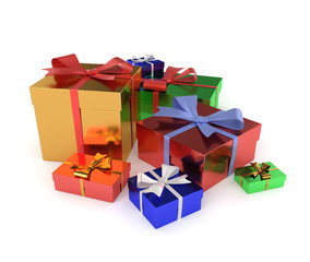 3D render of gifts isolated on white background.