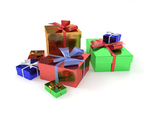 3D render of gifts isolated on white background.