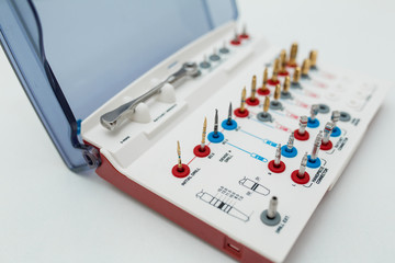 dental prosthetics tools kit on white background