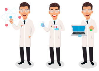 Scientist man. Handsome cartoon character